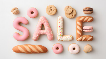 Soft pastel SALE made from baked goods like donuts and baguette