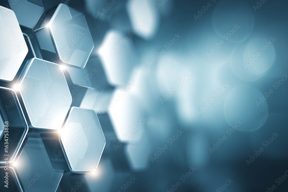 Aufkleber a black and white image of a pattern of hexagons with a blue background