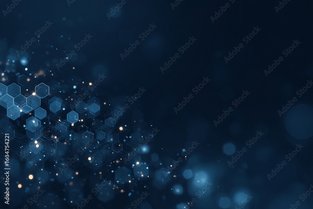 Poster a black and white image of a pattern of hexagons with a blue background