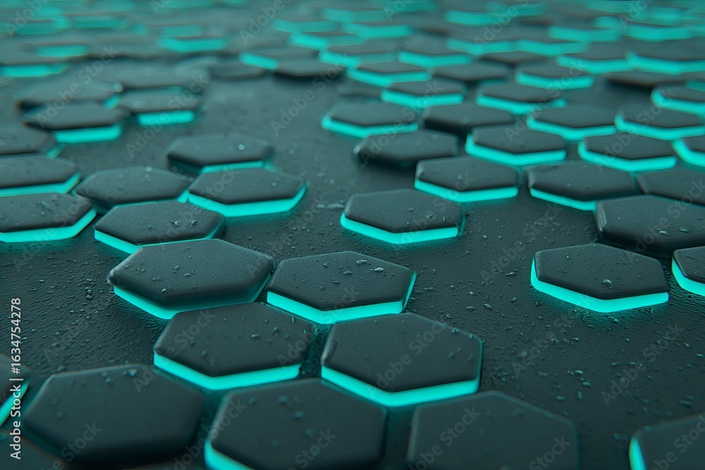 Aufkleber a black and white image of a pattern of hexagons with a blue background