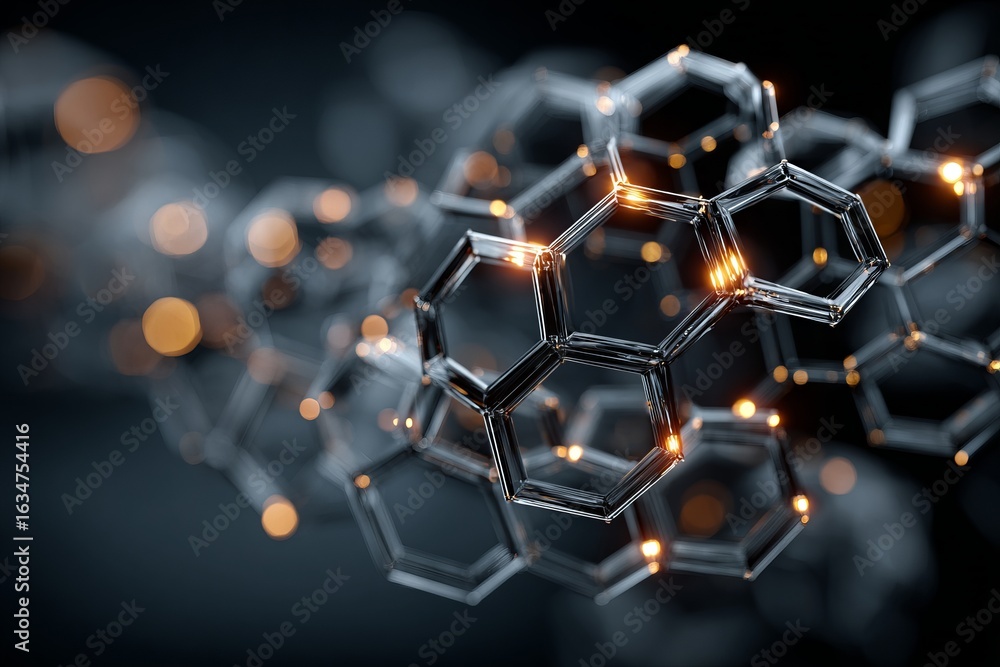 Poster a black and white image of a pattern of hexagons with a blue background