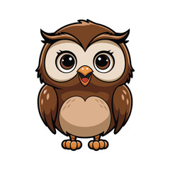 Cute Cartoon Owl Character with Big Eyes Vector Illustration
