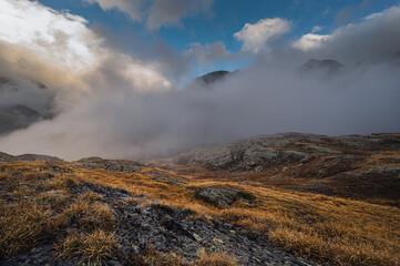 passo gavia landscape during an autumnal and cloudy day, santa caterina valfurva, Bormio, Sondrio