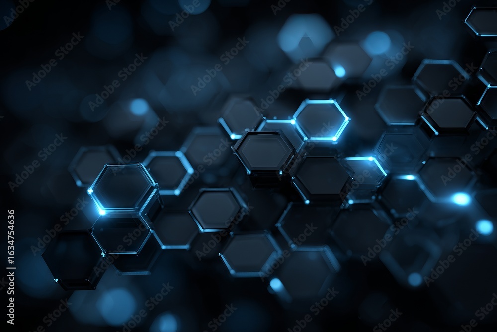Aufkleber a black and white image of a pattern of hexagons with a blue background