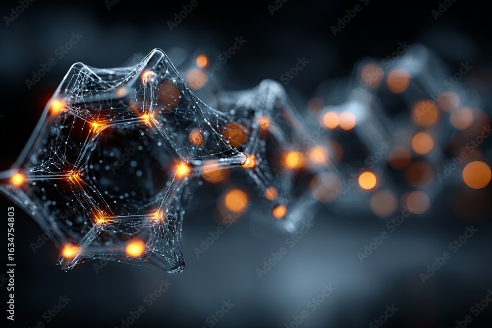 Poster a black and white image of a pattern of hexagons with a blue background
