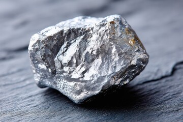 Raw silver nugget sitting on dark slate background