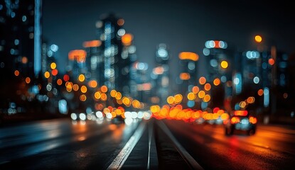 Stunning cityscape at night illuminated with vibrant blue and golden lights showcasing the beauty of urban life in a blurred artistic rendition