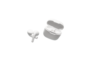 White modern wireless headphones isolated on white background. Copy space