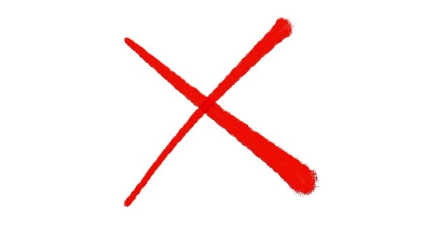 Red hand-drawn crayon X animation forming on a white background as a wrong symbol
