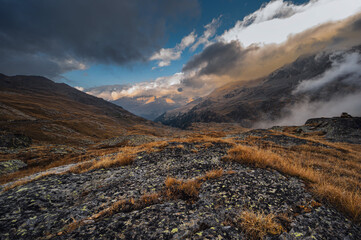 passo gavia landscape during an autumnal and cloudy day, santa caterina valfurva, Bormio, Sondrio