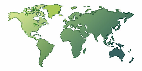 Green world map illustration for geography education and travel planning resources and global awareness projects on transparent background