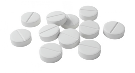 White round tablets isolated on transparent background