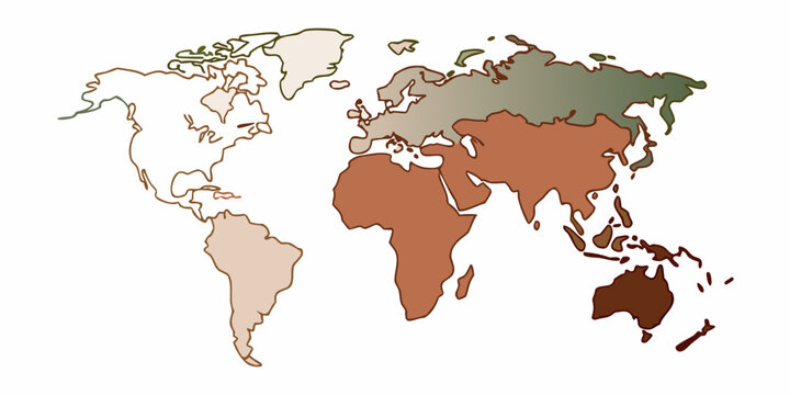 World map illustration showing continents for geography education and travel planning resources online use case on transparent background