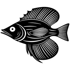 Ocean sunfish Fish Silhouette - Fish Clipart illustration in black and white.Saddleback Fish Silhouette for Ocean Graphic Design.
