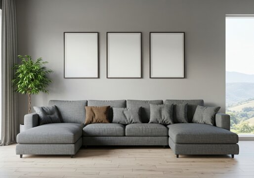 Spacious u shaped sectional sofa with plush cushions in a modern living room setting
