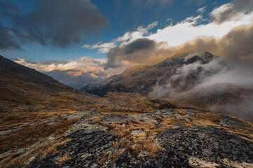 passo gavia landscape during an autumnal and cloudy day, santa caterina valfurva, Bormio, Sondrio