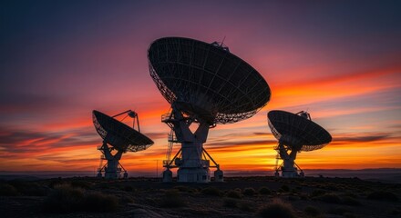 Silhouetted radio telescopes at sunset (1)