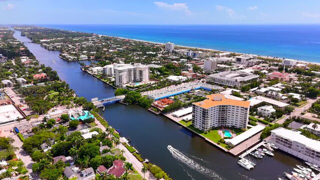 Atlantic Avenue drawbridge Delray Beach Florida. Aerial drone stock video