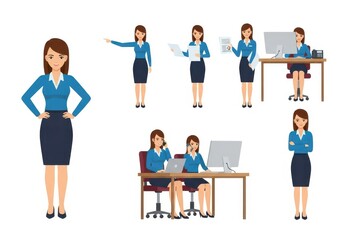 Flat illustration of a diverse group of business professionals engaged in various office activities, showcasing teamwork and productivity