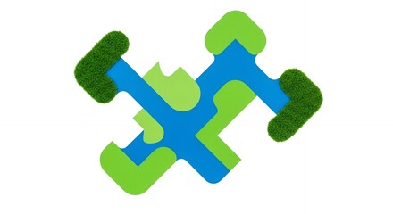 Abstract Eco-Friendly Connection Network Symbol with Green Grass Elements