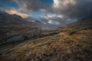 passo gavia landscape during an autumnal and cloudy day, santa caterina valfurva, Bormio, Sondrio