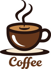 Obraz premium Illustration of a steaming coffee cup with coffee text below