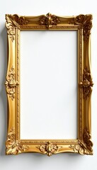 Ornate gold wooden frame on white High-resolution image , craft, design element