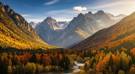 Obraz premium Autumnal mountain valley panorama