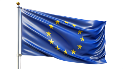The flag of the european union waving in the wind, isolated on transparent background