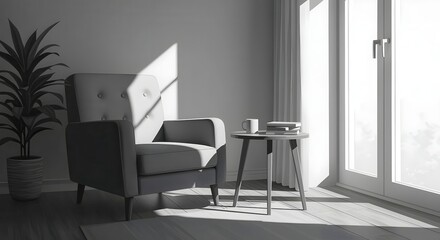 Peaceful Living Room with Armchair by a Sunlit Window, Ideal for Digital Detox and Slow Living