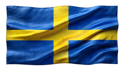 The flag of sweden waving in the wind, isolated on transparent background