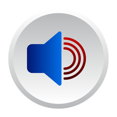 Blue Speaker Icon with Red Sound Waves on Transparent Background. Volume button, Loud sign, audio interface, media UI.