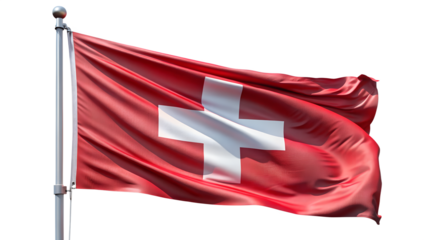 The national flag of switzerland, a red flag with a white cross, isolated on transparent background