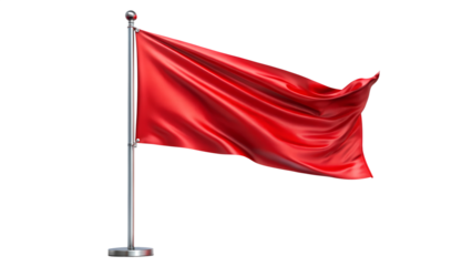 A plain red flag waving in the wind, isolated on transparent background