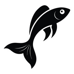 Minimal Guppy Fish Silhouette Vector with Curved Body and Tail Motion on White Background