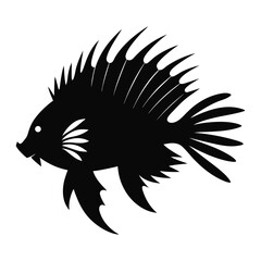 Lionfish Silhouette with Spiky Fins Dramatic Marine Life Vector on White Background