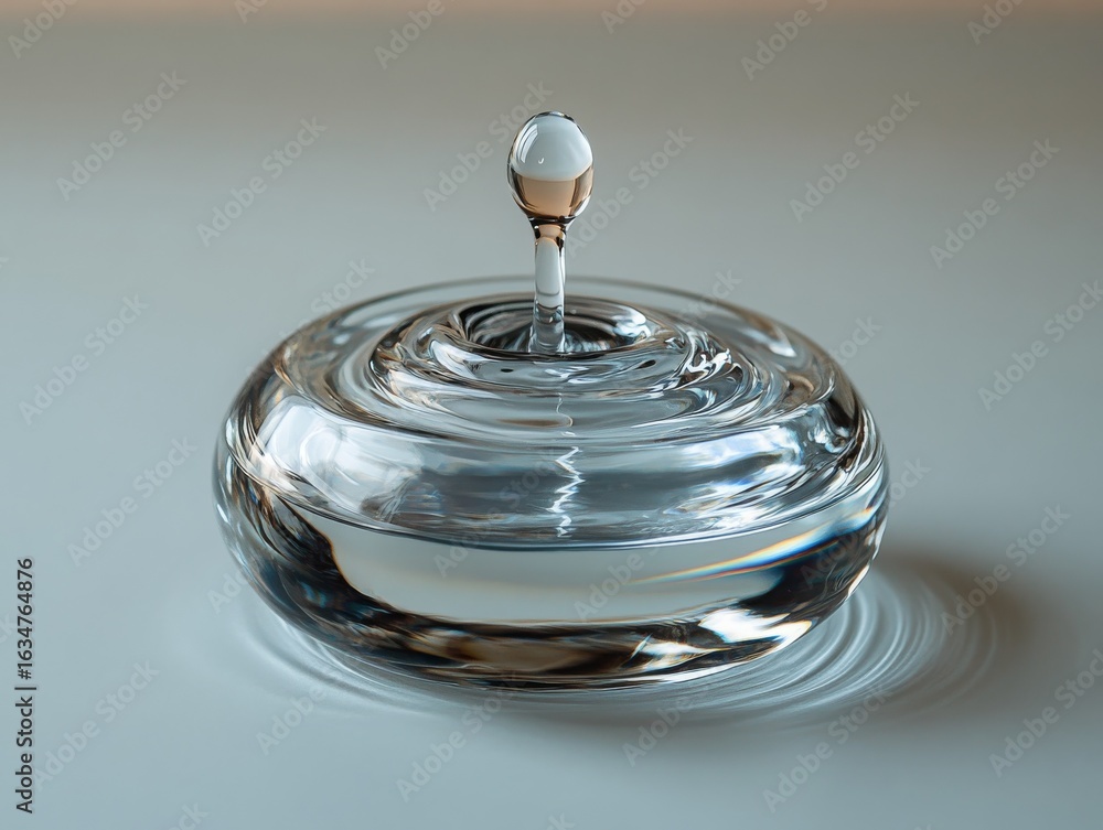 Poster a moment of pure fluidity: high-speed capture of a pristine water droplet creating elegant concentri