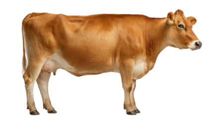 Healthy pregnant cow with full udder side view isolated on a Transparent background, PNG file.