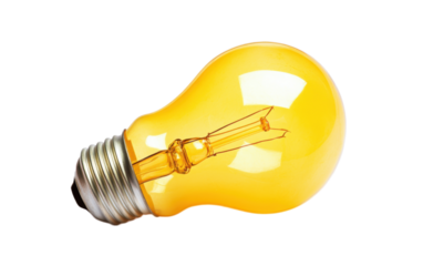 Glowing yellow light bulb on transparent background, png