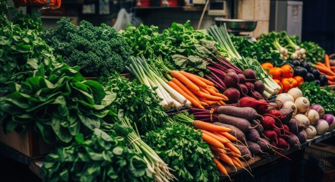 Fresh produce overflowing from a market stall (2)