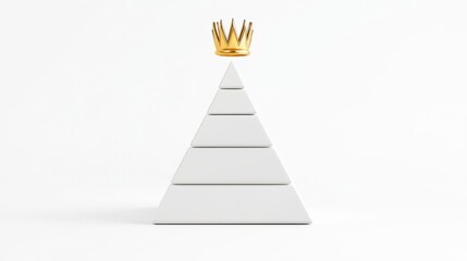 Minimalist pyramid with a golden crown, symbolizing achievement and success in a sleek, modern style.