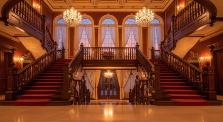 Obraz premium Grand double staircase in a historic mansion