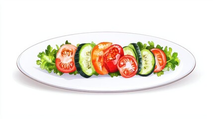 Freshly sliced cucumbers and tomatoes served on a white plate, perfect for a healthy meal or salad.