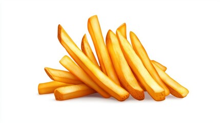 Delicious, golden, crispy French fries stacked on a white background for mouthwatering appeal.
