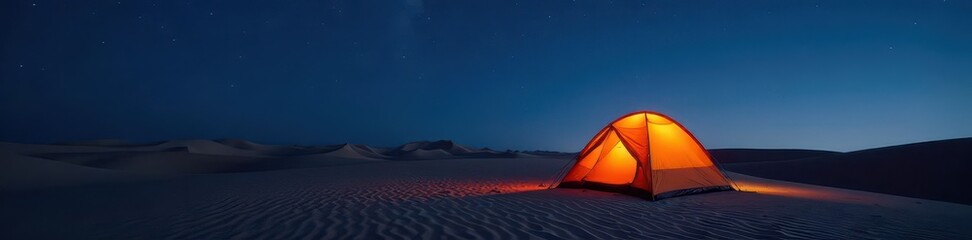 Solitary tent on vast, undulating sand dunes under a starlit sky , texture, picture