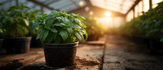 A potted plant is sitting on a wooden surface