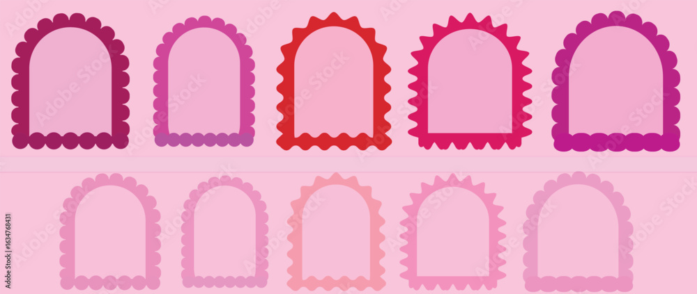 Poster set of frames with wavy edges. trendy doodle borders with geometric patterns and curved shapes. abst