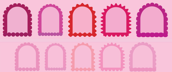 Set of frames with wavy edges. trendy doodle borders with geometric patterns and curved shapes. abstract design elements for invitations. flat vector illustration