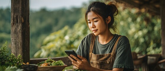 A woman is sitting at a table with a plate of food in front of her