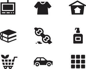 Diverse icons representing everyday objects and concepts technology clothing